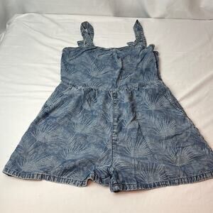Zara Leaf Print Romper Blue Gray Medium